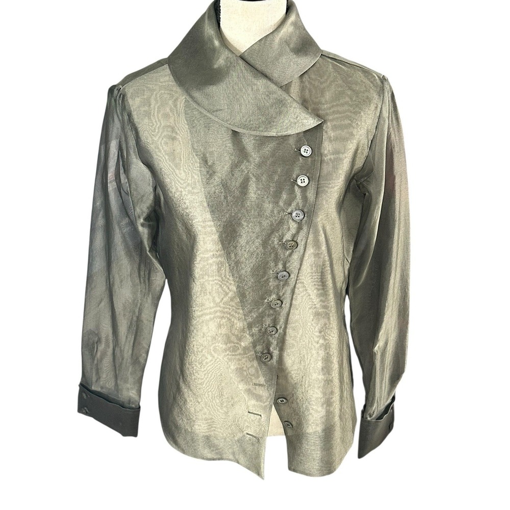 PAUW Amsterdam Iridescent Gray Shirt Sheer Size 3 Or‎ L 100% Silk Made In India